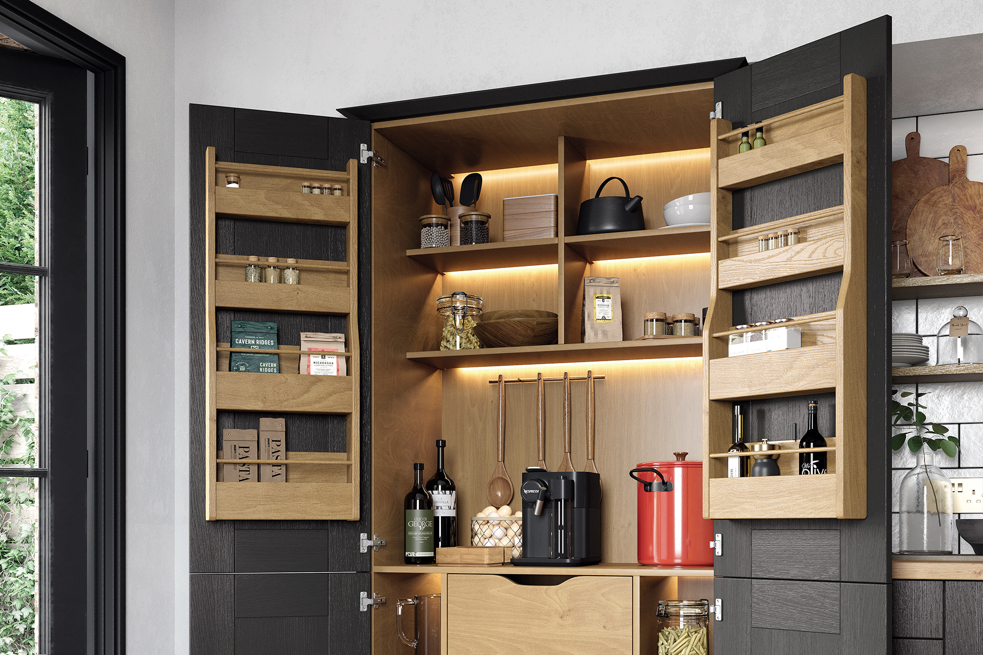 Kitchen Design with Shelfs and Drawers